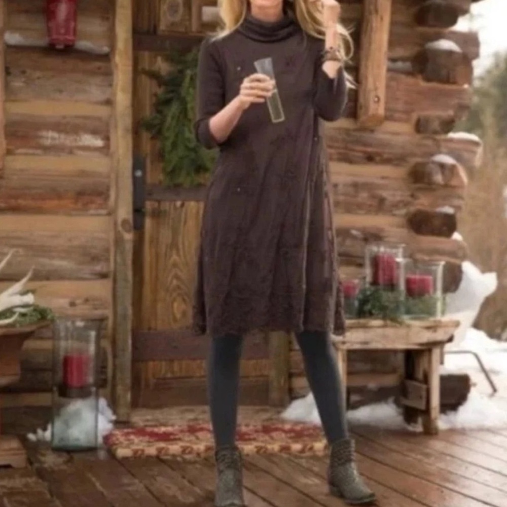 Sundance Angora Cowl Turtleneck brown Dress sequins embellish women’s size Small